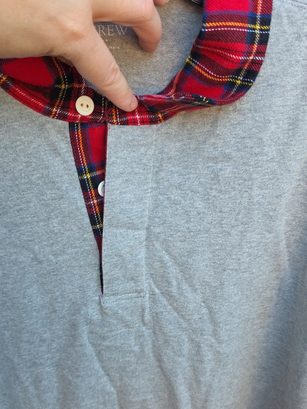 NWT J. Crew Gray Sweater with Red Plaid Collar Size XL